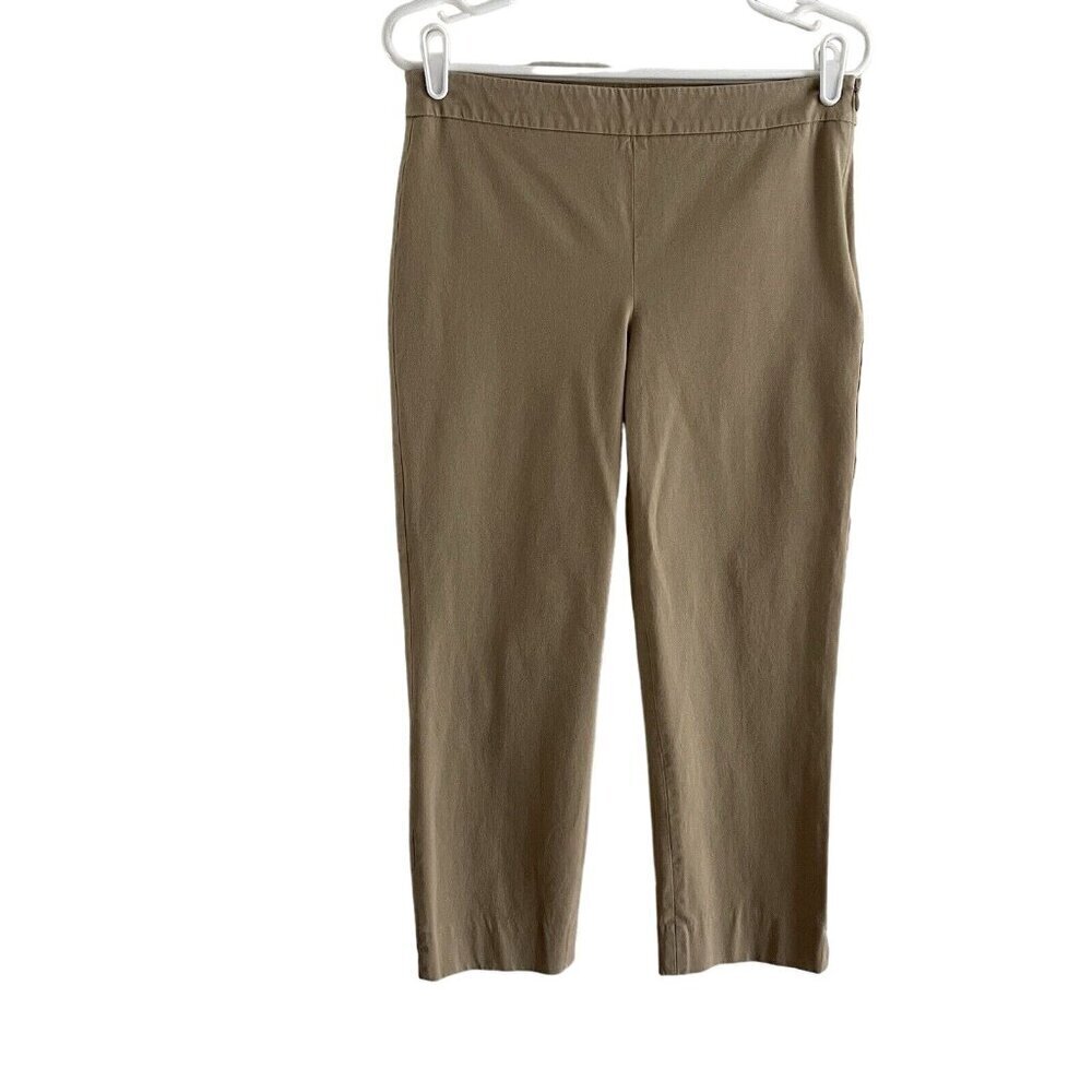 Talbots Women SZ 4 Brown Khaki Side Zip Flat Front Tapered Leg Ankle Pants